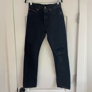 NWOT Levi’s Black Distressed 501 Straight Leg Jeans - 27x30
